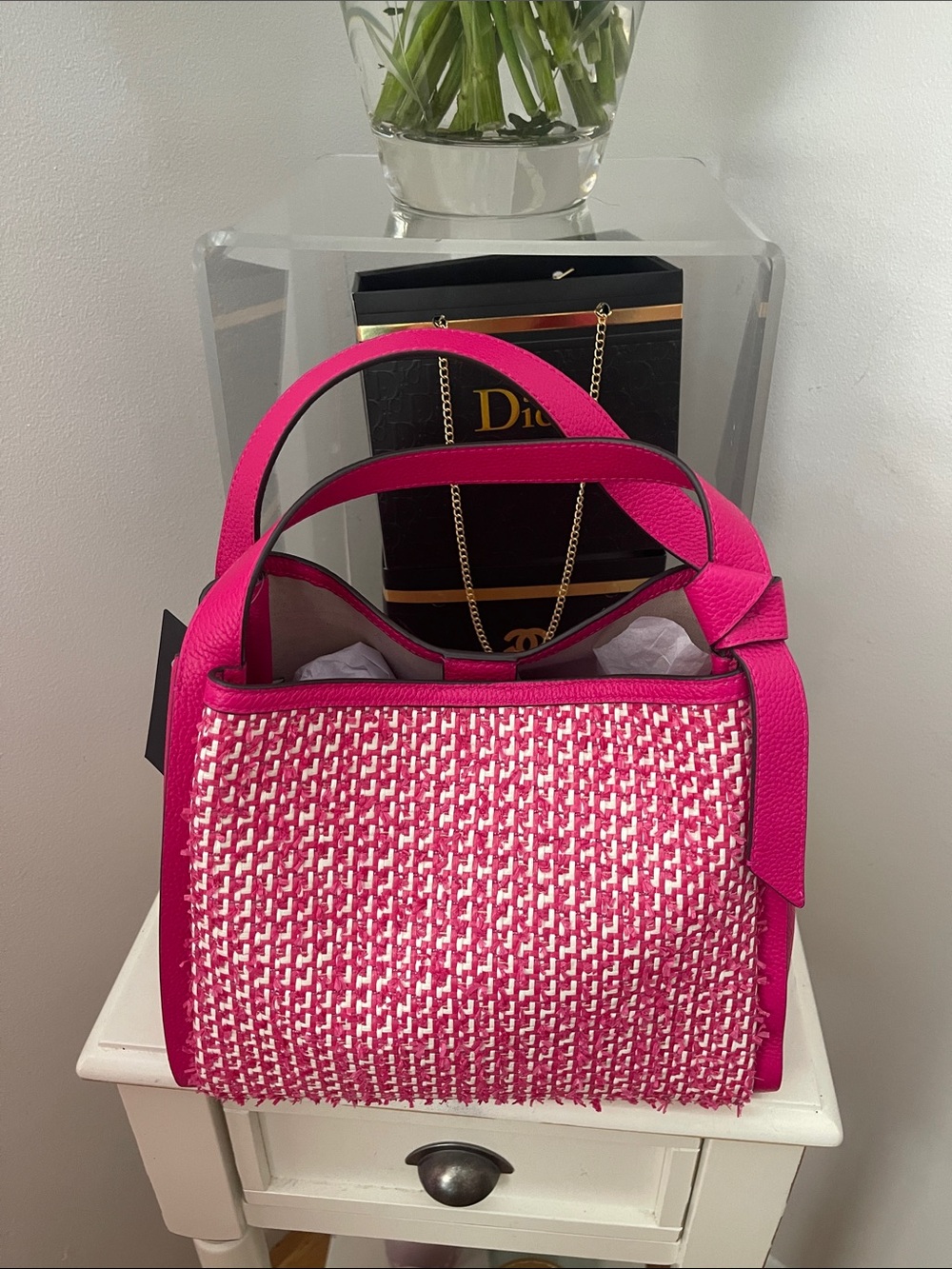 Kate Spade  Fuchsia and White Tweed Top-Handle with Shoulder Strap Bag